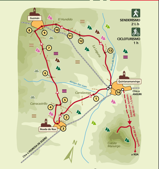 Mapa Sendero PRC-BU-153. Sendero en Busca de los Orígenes entre Boada de Roa, Guzmán y Quintanamanvirgo