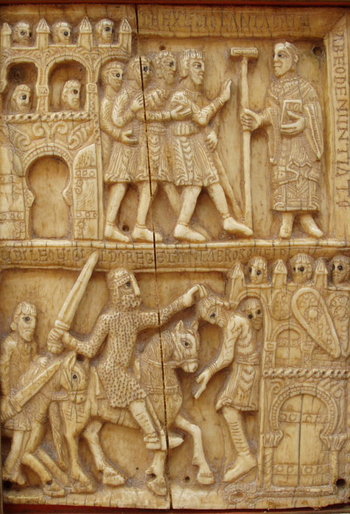 Fragmento de la arqueta de marfil de San Millán con la conquista de Amaya por Leovigildo