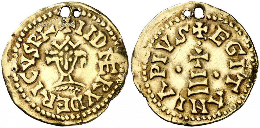 Triente de Roderico acuñado en Egitania