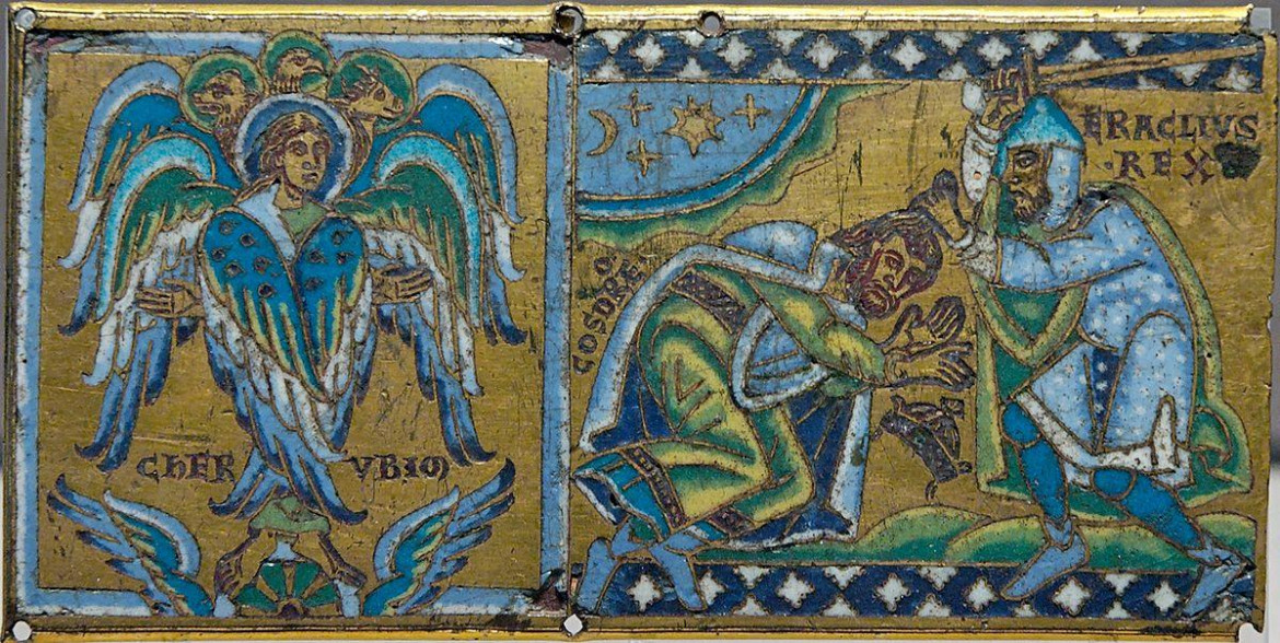 Sumisión del persa Cosroes II a Heraclio I. Placa de crucifijo.. museo del Louvre, París.