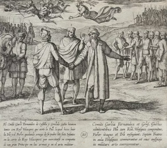 Ruy Velázquez, García Fernández y Gonzalo Gustios en grabado de Otto Venius sobre los Siete Infantes de Lara