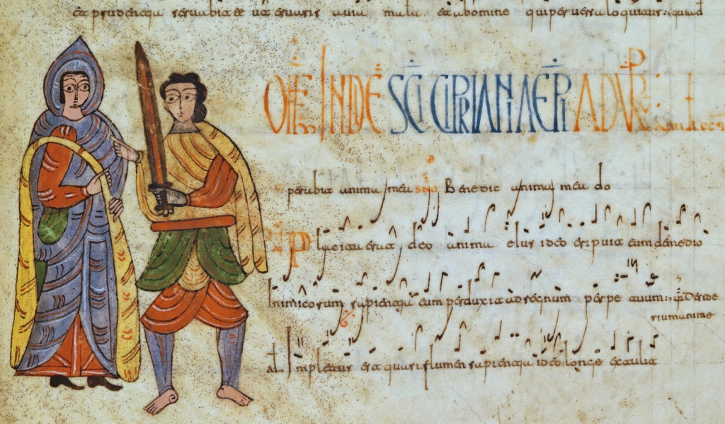 Antifonario visigótico de León. s. X. fol. 234. San Cipriano y su verdugo