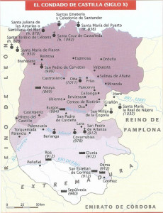Condado de Castilla hacia el 970. Fernando García de Cortázar: Atlas de Historia de España, 2012