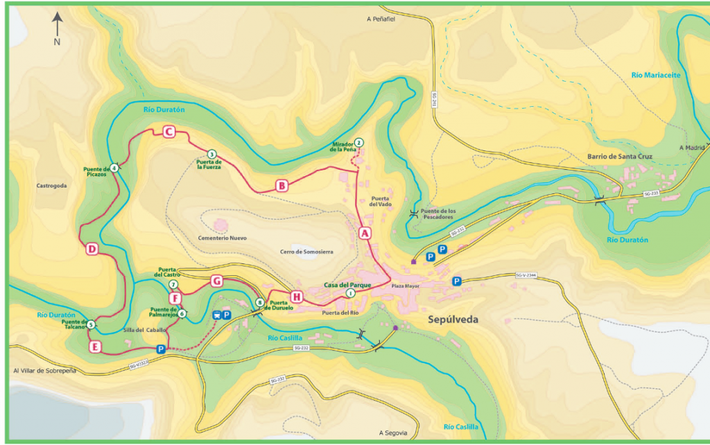 Mapa de la Senda de los dos ríos en las Hoces del Río Duratón por Sepúlveda