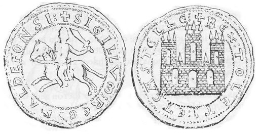 Sello de Alfonso VIII con el escudo de Castilla