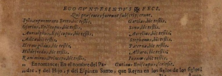 Transcripción del testamento del conde Gundesindo en la Chronica de los Príncipes de Asturias y Cantabria de Francisco Sota (1684)