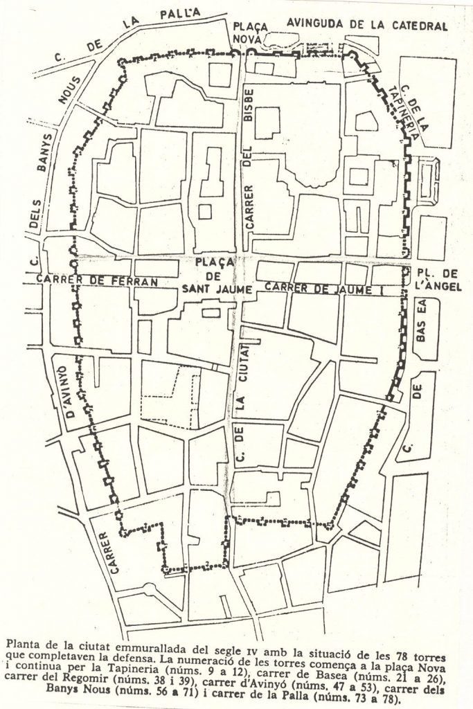 Mapa de la muralla romana de Barcelona
