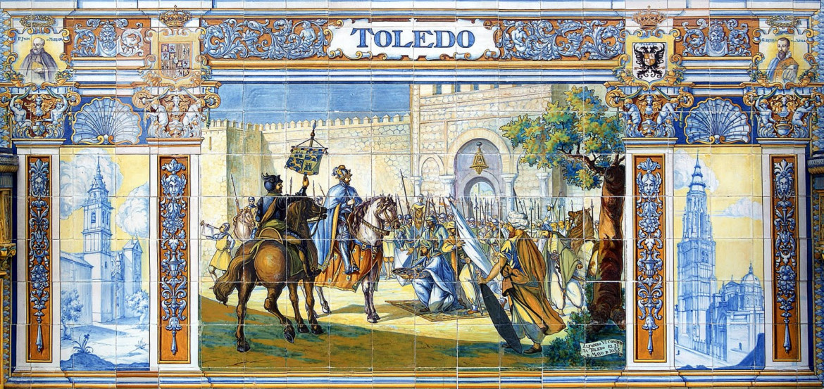 Azulejo. Entrega de Toledo a Alfonso VI por al-Qadir Azulejo. Entrega de Toledo a Alfonso VI por al-Qadir