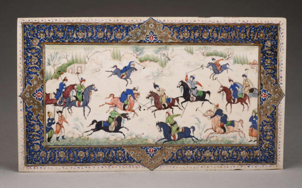 Miniatura persa pintada sobre marfil representando jugadores de polo