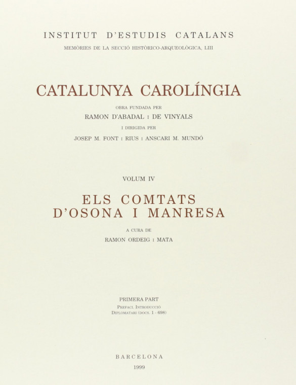 Catalunya carolingia IV. Ausona y Manresa. Parte 1