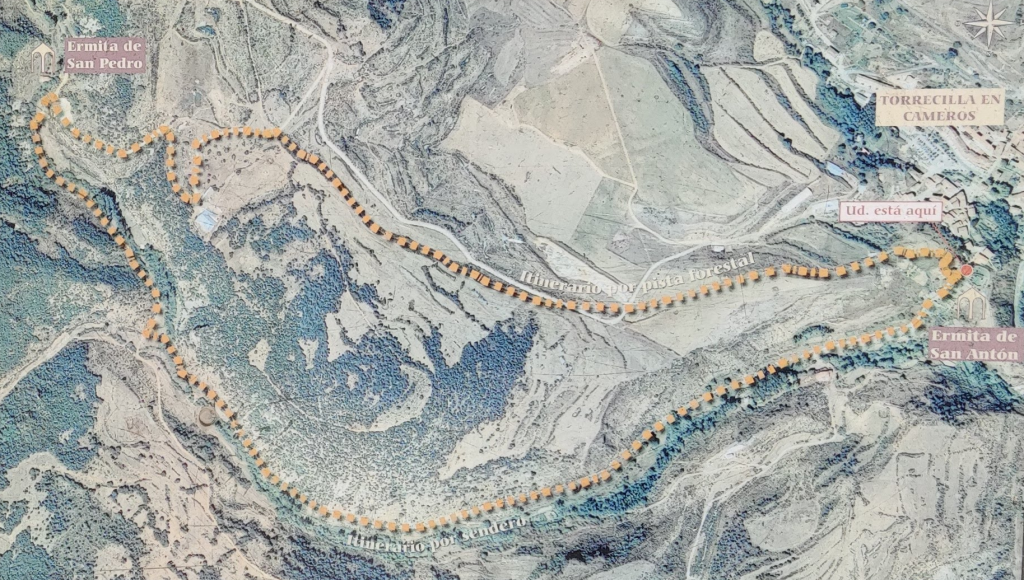 Mapa del sendero a la ermita de San Pedro desde Torrecilla en Cameros