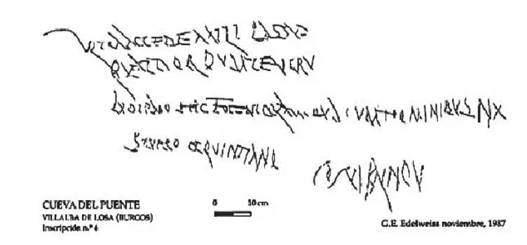 Inscripción B, enfrente de la anterior, en la Cueva del Puente de Villalba de Losa