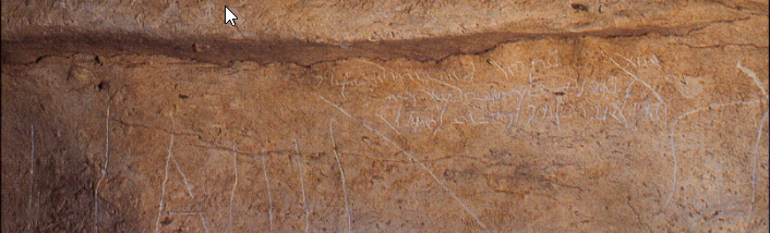 Tercera inscripción. Foto de Miguel Ángel Martín Merino publicada en Inscripciones romanas en la Cueva del Puente de Villalba de Losa (Sierra Salvada burgalesa)