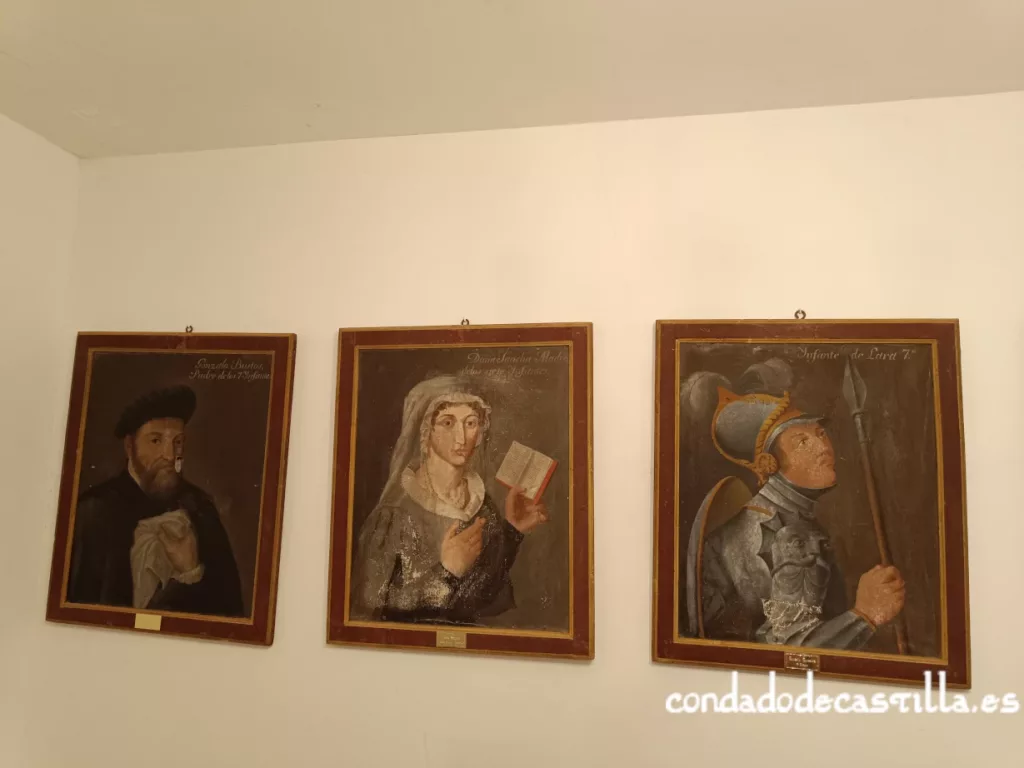 Gonzalo Gustios, doña Sancha y Gonzalo González, el mayor de los siete infantes de Lara. Retratos anónimos del Ayuntamiento de Lara.