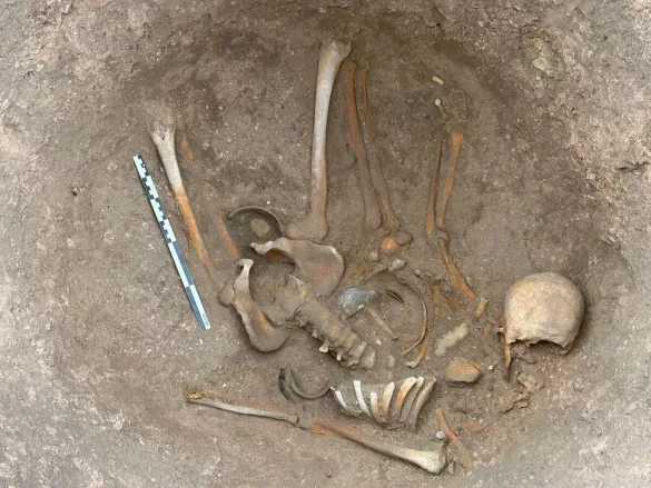 Restos de un joven hallados en la aldea altomedieval en las cercanías de Zuzones